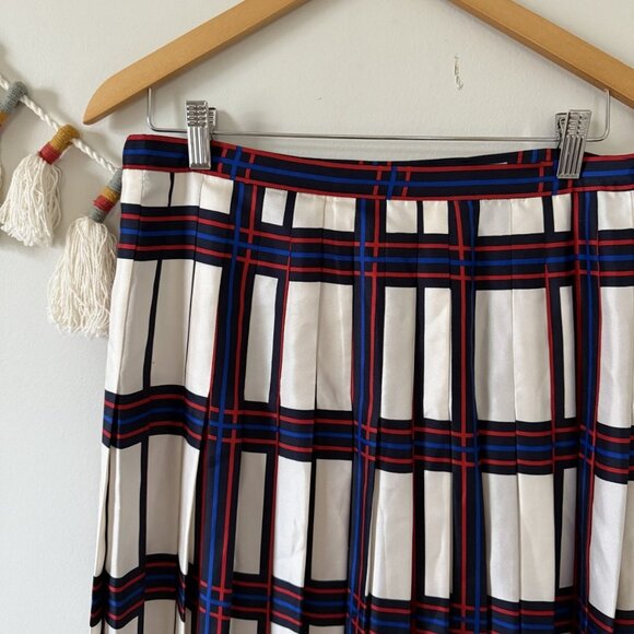 Tory Burch Silk Harper Pleated Plaid Knee Length Skirt Academia Holiday Preppy 8 - Picture 3 of 8